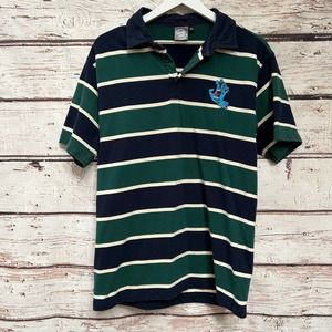 Santa Cruz Skateboards Navy and Green Striped Polo / 4.99 SHIPPING